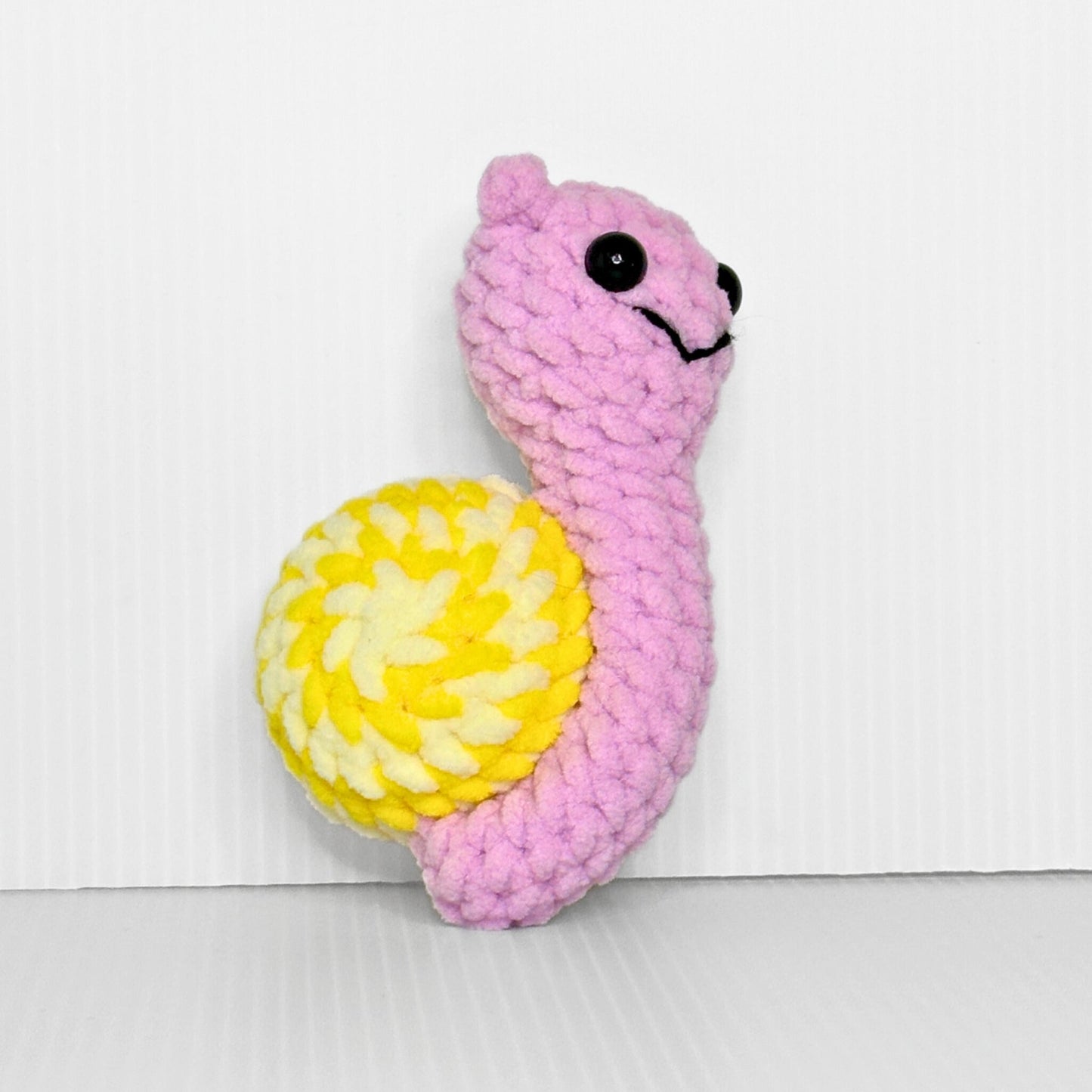 Handmade Disco Snail Crochet Plush — Kawaii Stuffed Snail with Colorful Swirl Shell, Choose Your Color - pursuitofcraftyness
