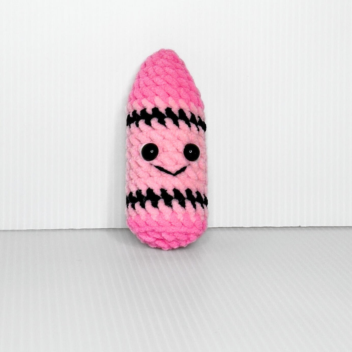 Handmade Kawaii Crayon Crochet Keychain — Cute Crayon Bag Charm with Smiling Face, Choose Your Color - pursuitofcraftyness