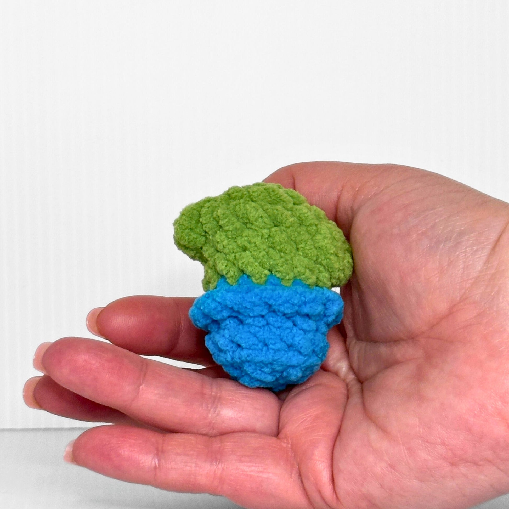 Handmade Micro Cactus Crochet Plush — Tiny Blue and Green Cactus in a Blue Pot - pursuitofcraftyness