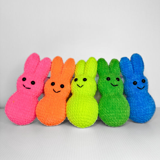 Handmade Neon Marshmallow Bunny Crochet Plush — Stuffed Easter Bunny in Chunky Yarn, Choose Your Color - pursuitofcraftyness