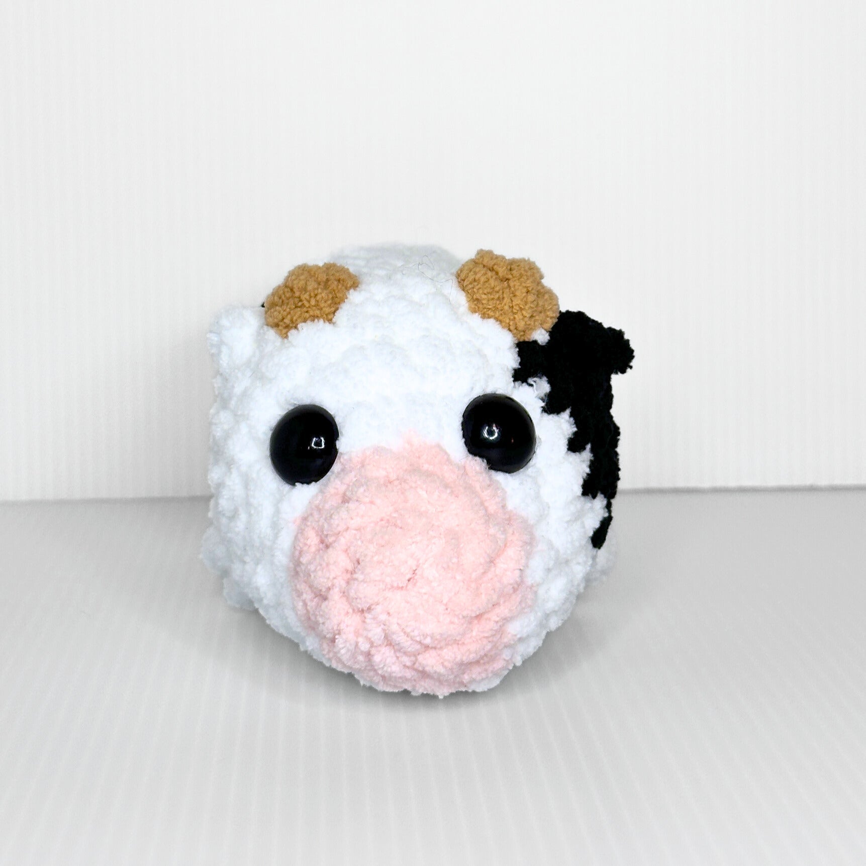 Handmade Sleepy Cow Crochet Plush — Laying Down Black and White Chunky Chenille Stuffed Animal - pursuitofcraftyness