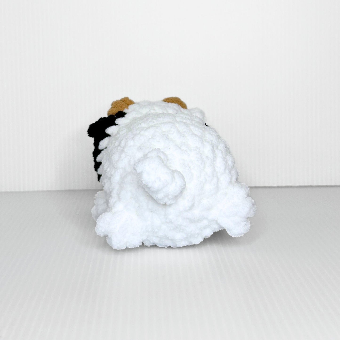 Handmade Sleepy Cow Crochet Plush — Laying Down Black and White Chunky Chenille Stuffed Animal - pursuitofcraftyness