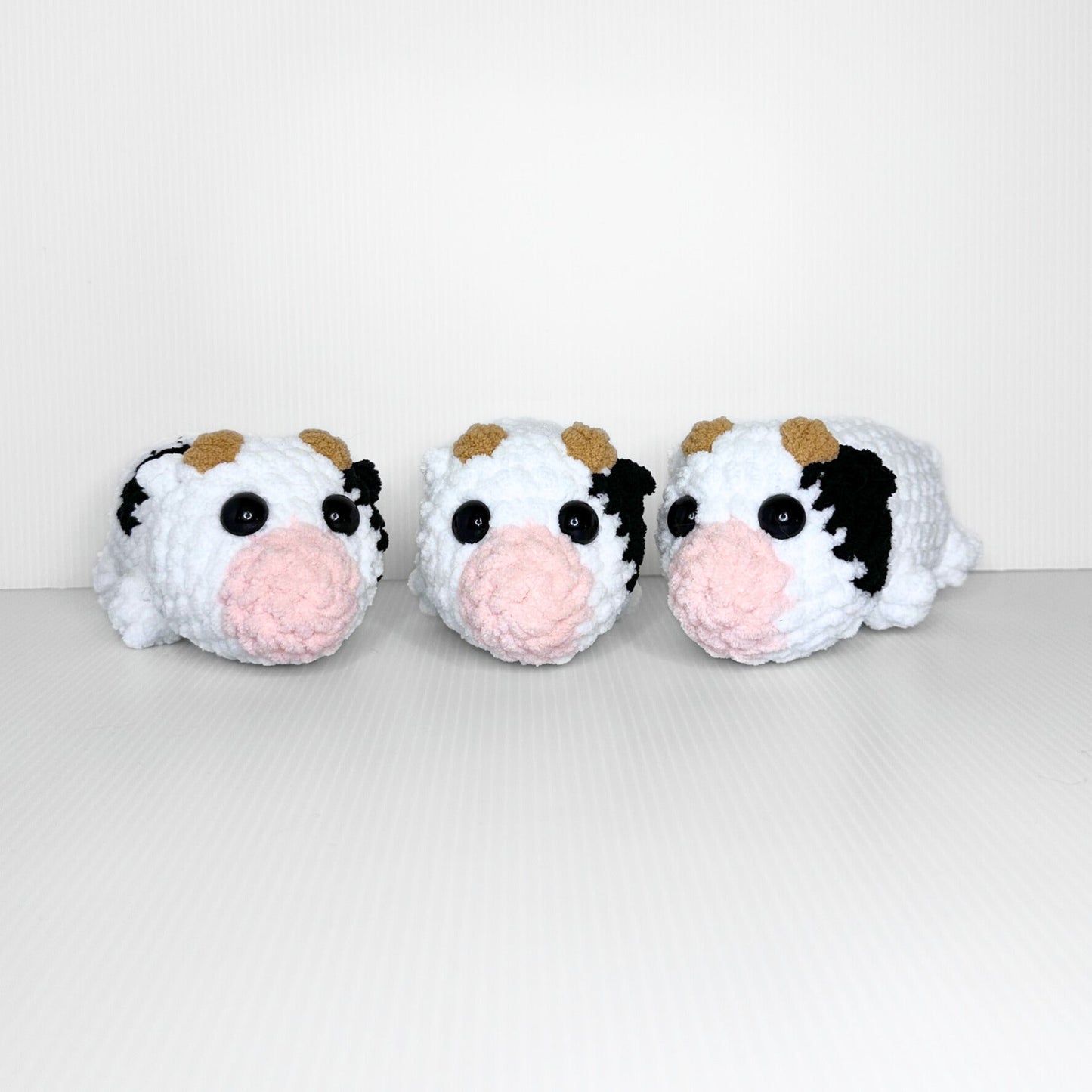 Handmade Sleepy Cow Crochet Plush — Laying Down Black and White Chunky Chenille Stuffed Animal - pursuitofcraftyness