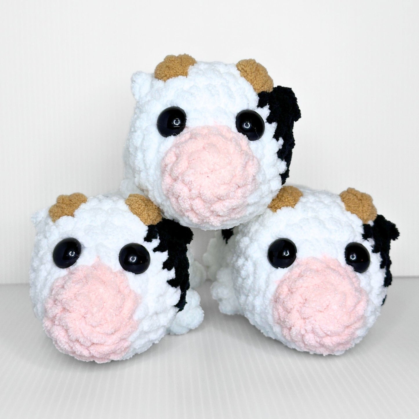 Handmade Sleepy Cow Crochet Plush — Laying Down Black and White Chunky Chenille Stuffed Animal - pursuitofcraftyness