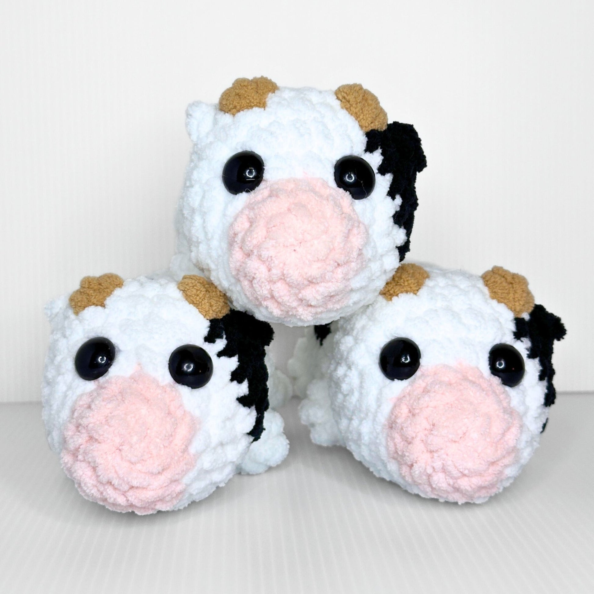 Handmade Sleepy Cow Crochet Plush — Laying Down Black and White Chunky Chenille Stuffed Animal - pursuitofcraftyness