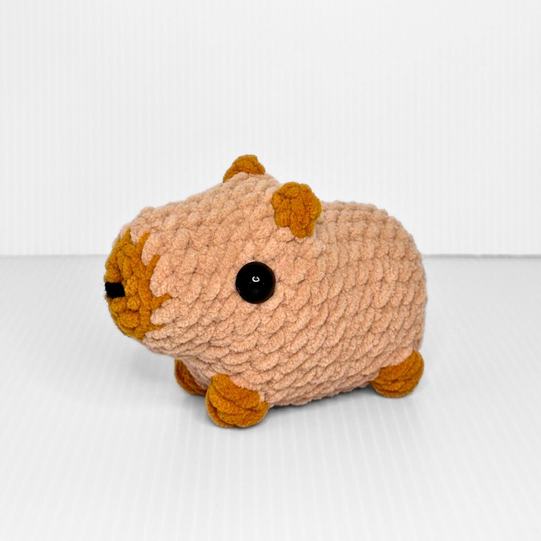 Handmade Standing Capybara Crochet Plush — Kawaii Chonky Capy in Tan Chunky Yarn - pursuitofcraftyness